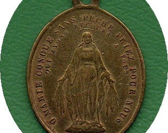MIRACULOUS MEDAL VINTAGE brass in fine condition for all collectors of 19th century Catholic devotional medals of high quality
