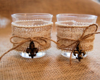 Rustic Fleur De Lis Candle Holder Set of 2