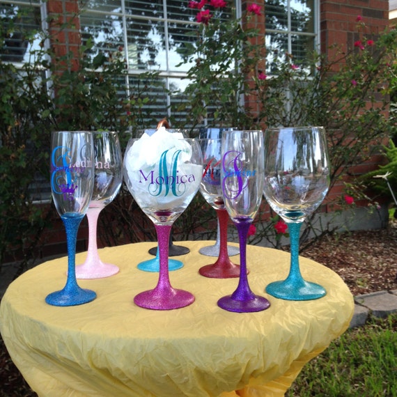 Personalized Glittered Stem Wine Glass