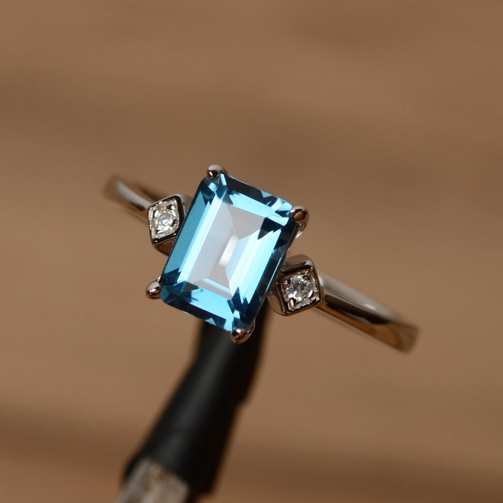 London blue topaz ring emerald cut ring gemstone engagement