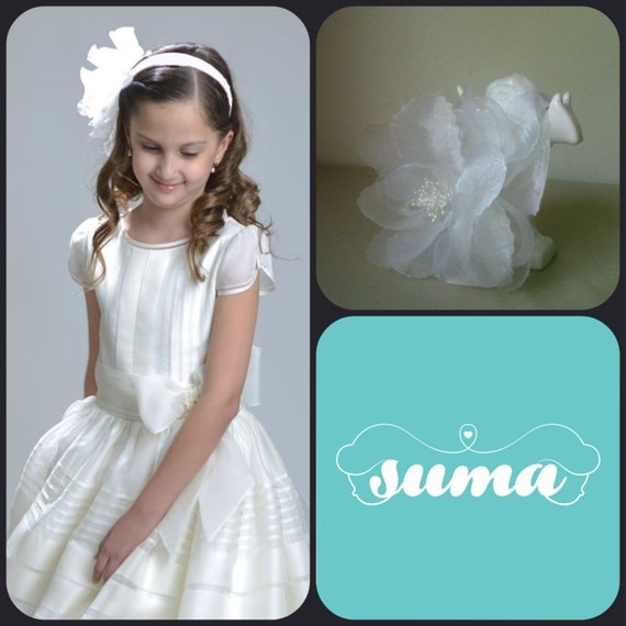 Flower girl headpieces, first communion accerories, first communion headpieces, headband organza flower