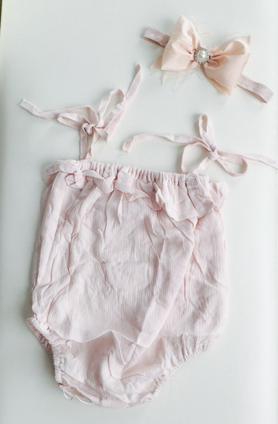 Light pink baby romper and headband baby by DelicateAndSpecial