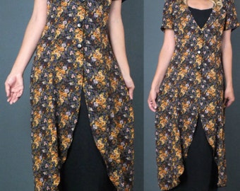 90’s Grunge Revival Sheer Floral Print Layer Maxi Dress Festival S-M