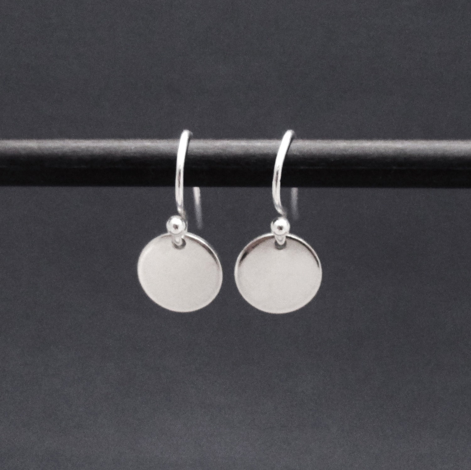 Tiny Sterling Silver Disc Earrings Small Circle Drop Dangle