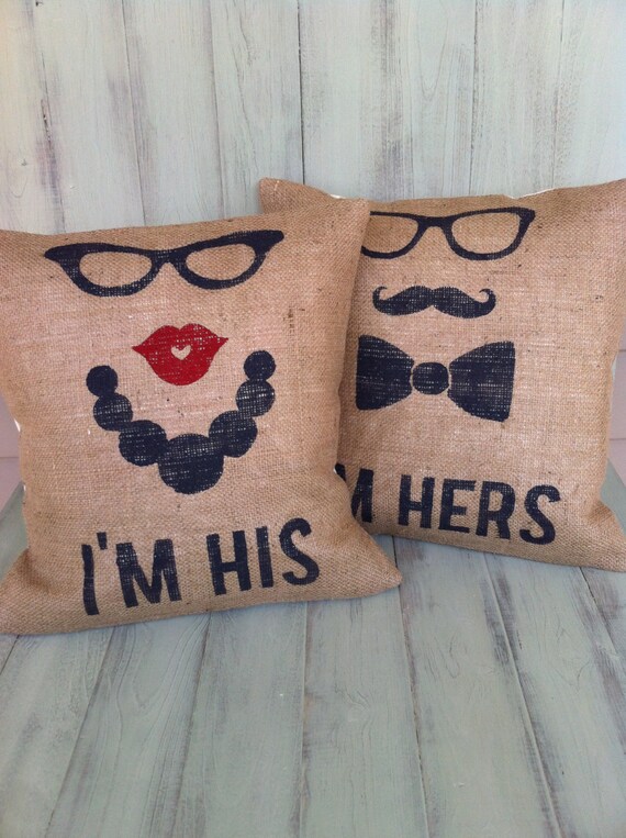 Free Shipping/Burlap Pillow/Husband Pillow/ Wife by TheRusticThrow