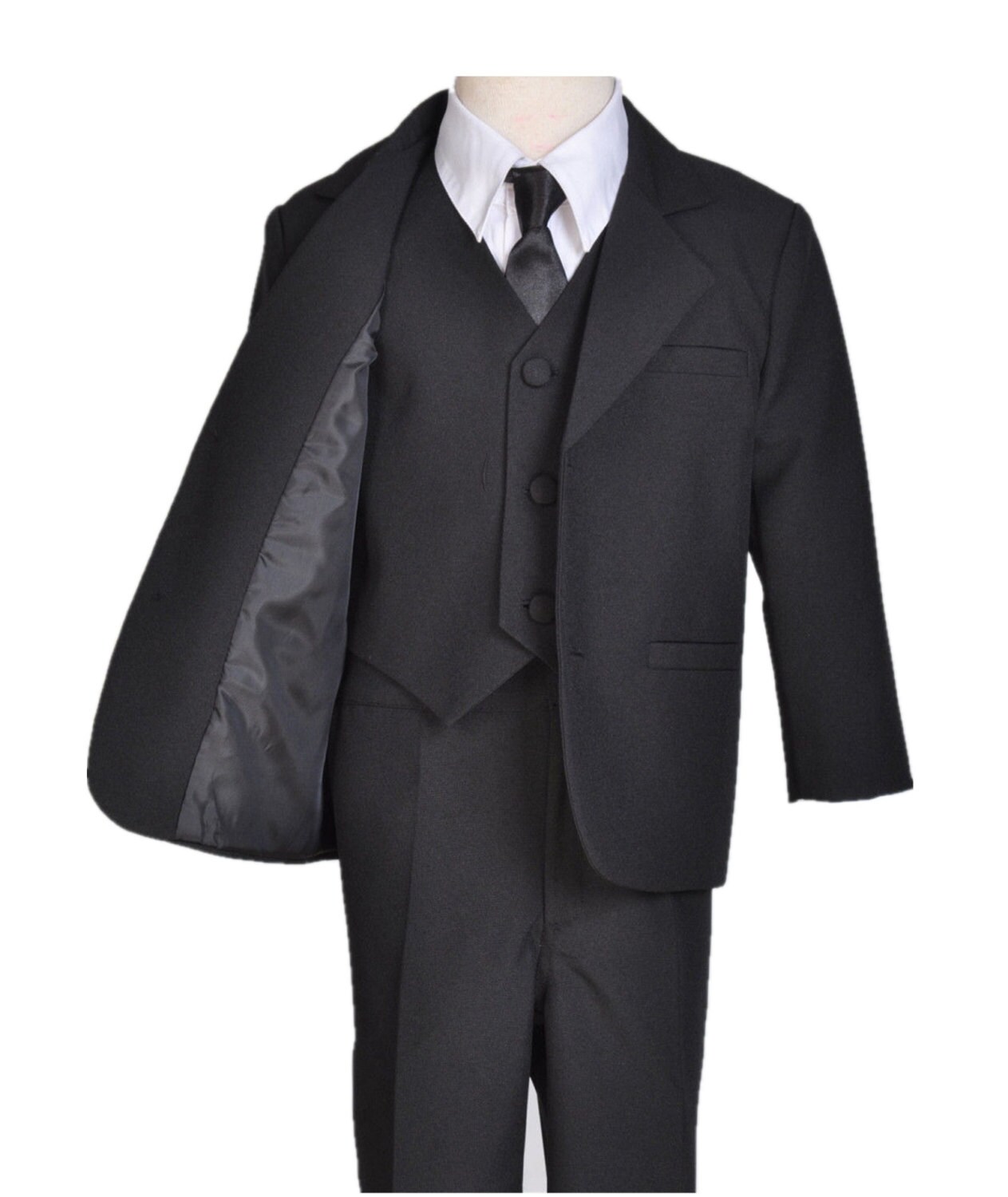 Boy Teen Black Tuxedo Suit 5piece set vest by ekidsbridalusa