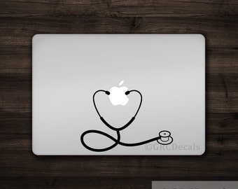 Stethoscope Heart - Mac Apple Logo Cover Laptop Vinyl Decal Sticker Macbook Decal Unique Certified Nurse Doctor Hospital Health