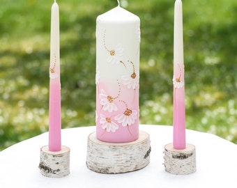 Unity Candle Holder Set, Birch Bark Taper and Cylinder Candle Holders Set of 3, Rustic Wedding Decor, Unity Candle, Country Wedding.