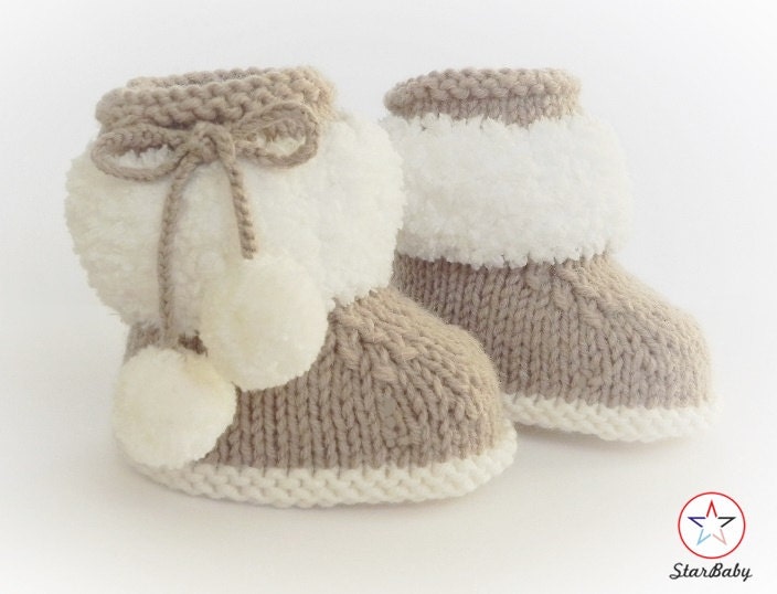 Baby Booties Ugg Boot style Knitted Booties Beige and White
