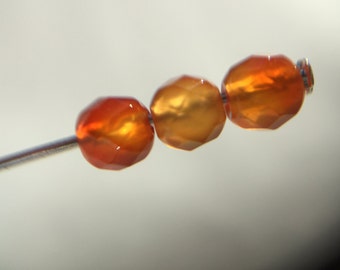 Quarter strand 4" Natural Red Carnelian 4mm faceted 1mm hole 64 facets~25 tiny beads~genuine A gemstones~semi precious~orange-red-cream~