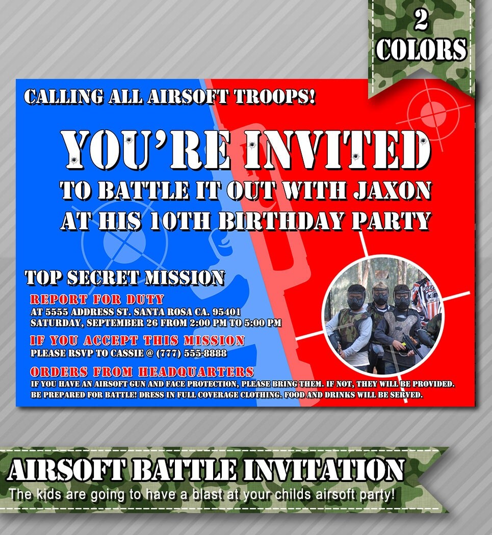 Airsoft Party Invitation Photo Invitation by WolcottDesigns