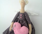 Tilda Angel Doll House Tilda doll in a pink polka dot dress Textile handmade doll Angel Doll