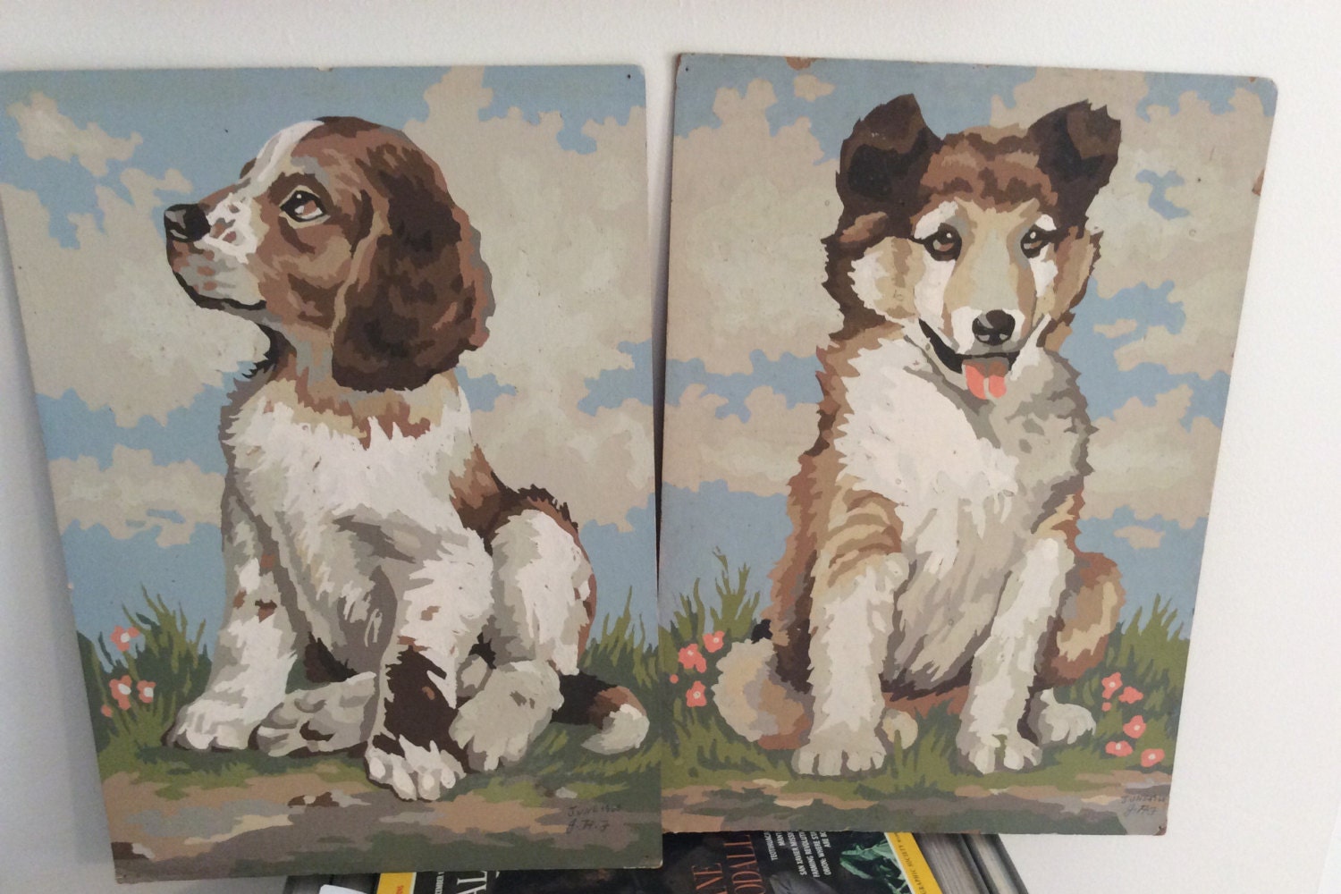 Vintage dog painting paint by numbers dogs set of 2 oil on