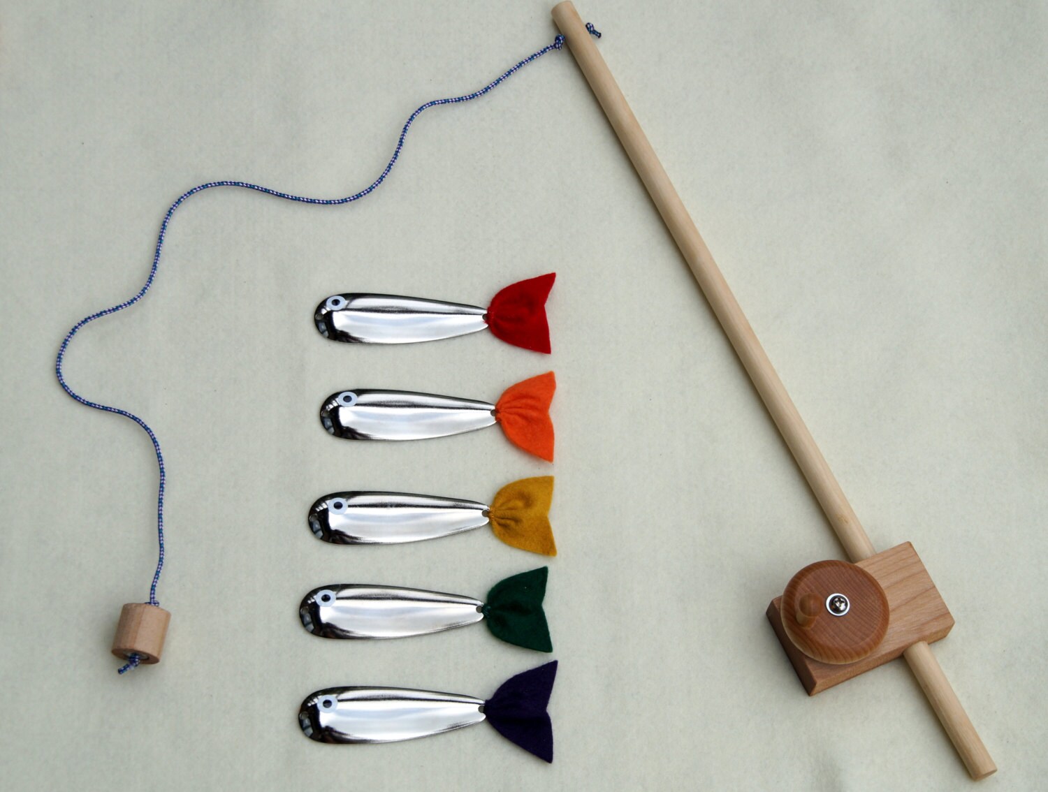 Wooden Fishing Rod Toy with Five Metal Fish