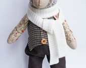 Handmade Toy lamb in a white scarf. Handmade Cloth toy. Stuffed toy Lamb. Gift for boys Toy Lamb. Art toy lamb. ThreeSnails. Free Shipping!