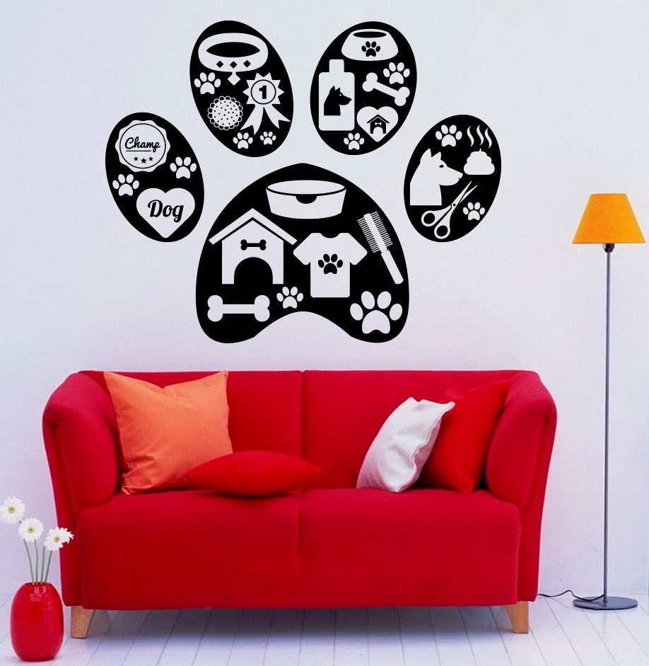 Pet Grooming Wall Decal Wall Vinyl Sticker Animal Paw Home