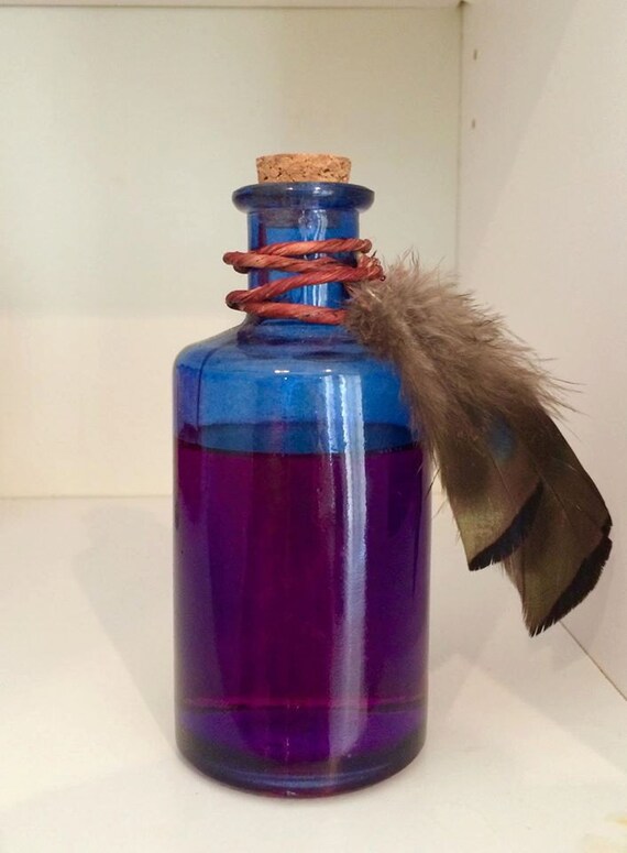 Cosplay Potion Bottle Blue with Feathers and Customizable