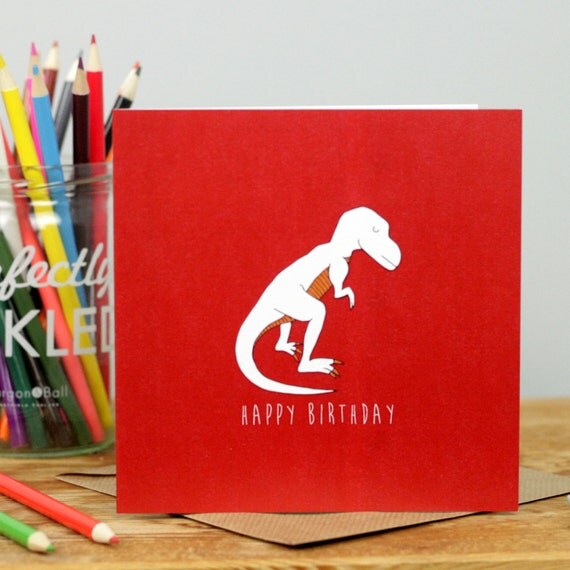 T-Rex Dinosaur Birthday Card by MagpieNeon on Etsy