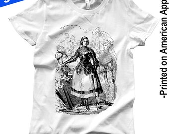 Women's Jeanne d'Arc American Apparel T-shirt S-XXL Joan of Arc, Feminist, French, War, Witch, Vintage Engraving, Enlightenment, Cool Gift!