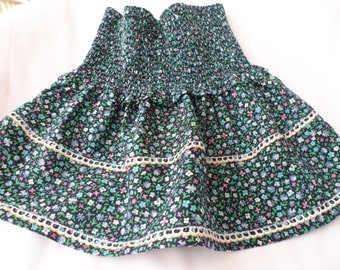 Buggy floral blue-green skirt/Gift cotton skirt for 2,3,4,5,6years old girl/Baby floral skirt/Easter,Christmas skirt with french laces.