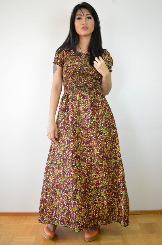 Floral African Prints maxi Dress, Pleated maxi dress