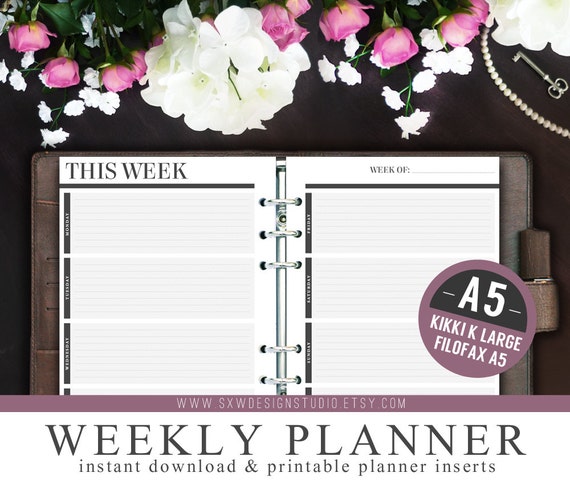 A5 weekly planner inserts classic collection by sxwdesignstudio