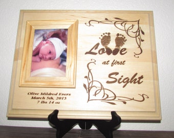 Pesonalized Baby Frame,Your Baby's Footprints Laser Engraved, Nursery Decor, Newbown Gift, Baby Footprints Keepsake