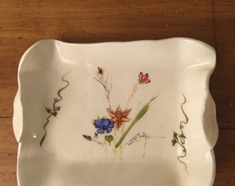 Vintage Porcelain Dish Hand Painted Floral Motif | Barbara Baatz | Signed by Artist | Art Porcelain | Storage Piece | Trinket Candy Dish