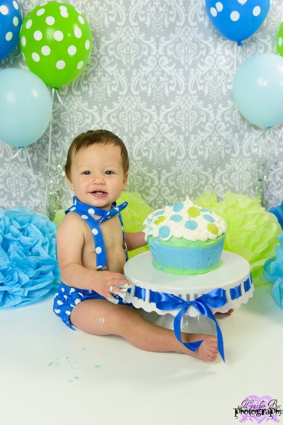 Blue 1st birthday outfit diaper cover boy cake smash outfit