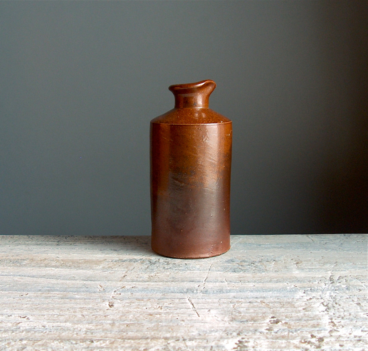 Vintage stoneware ink bottle. Antique English rustic ink pot.
