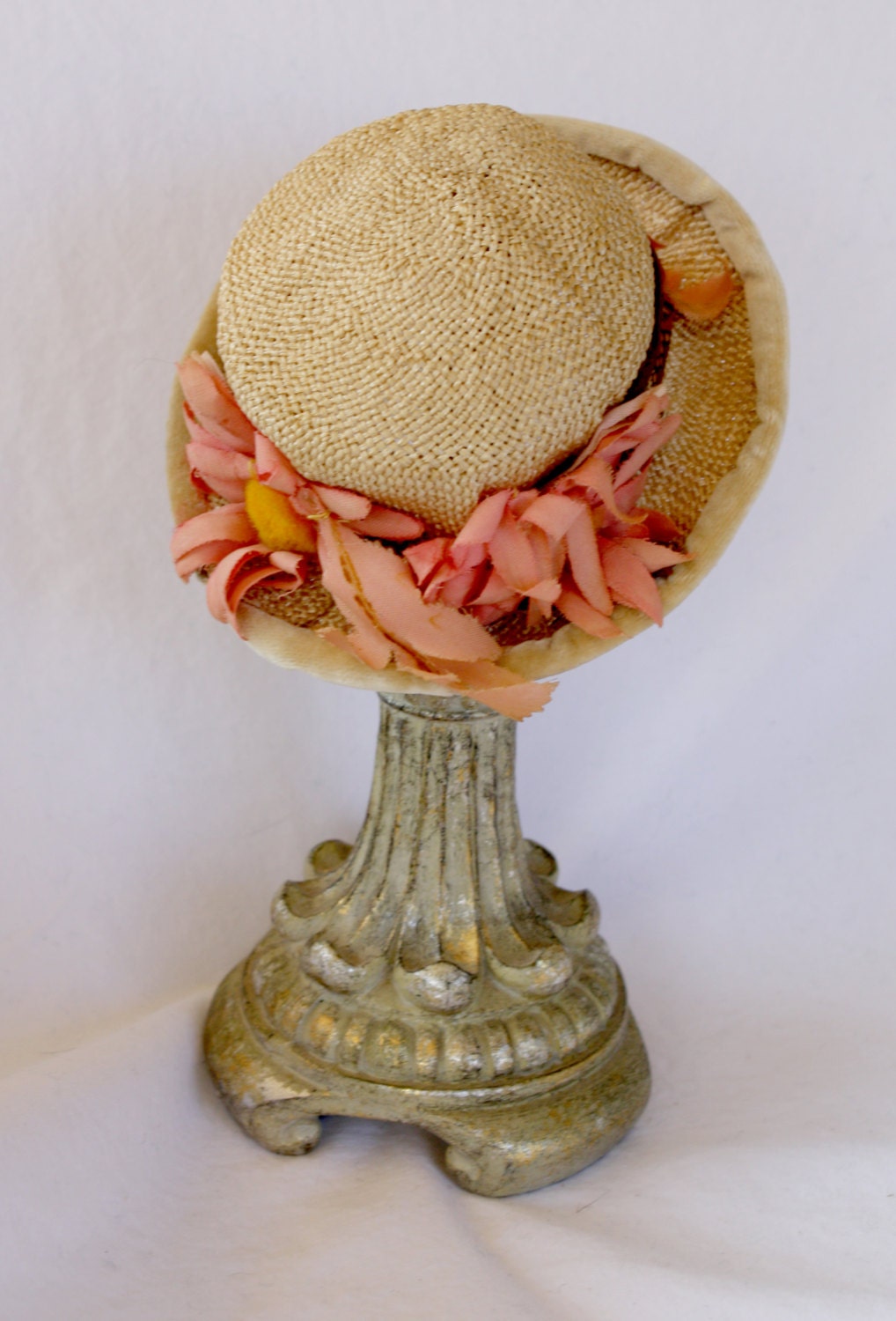 Vintage Doll Hat in Vintage grass straw and Deco Vintage
