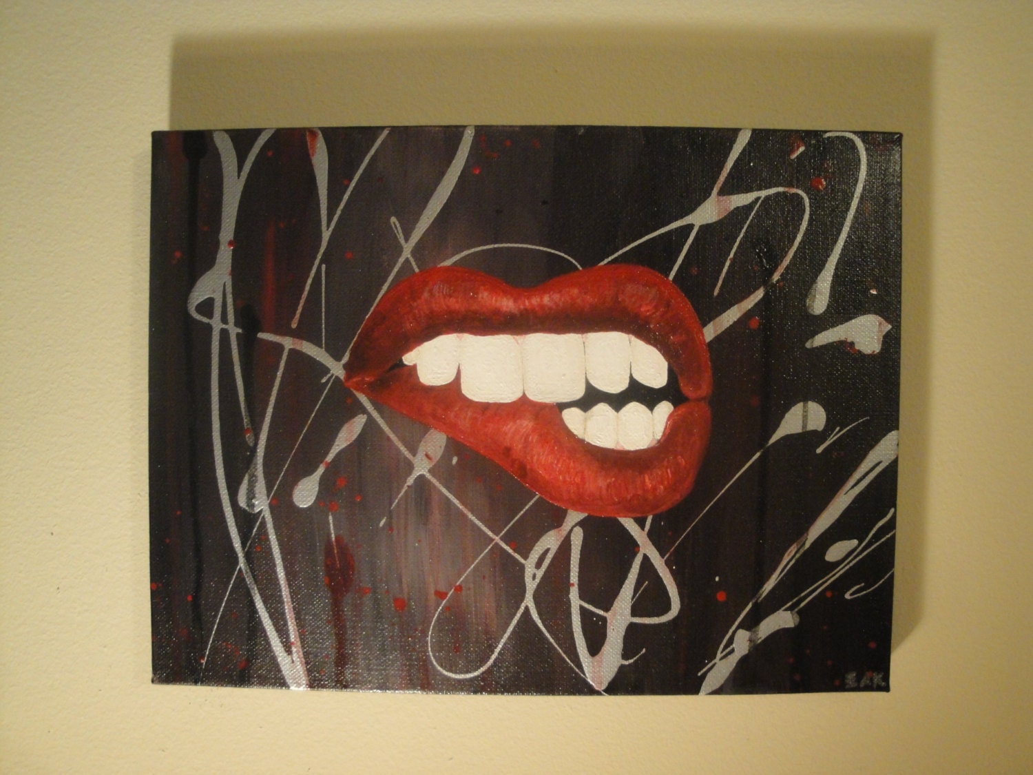 Biting Lip Acrylic Abstract Painting By Emilyanneartistry On Etsy