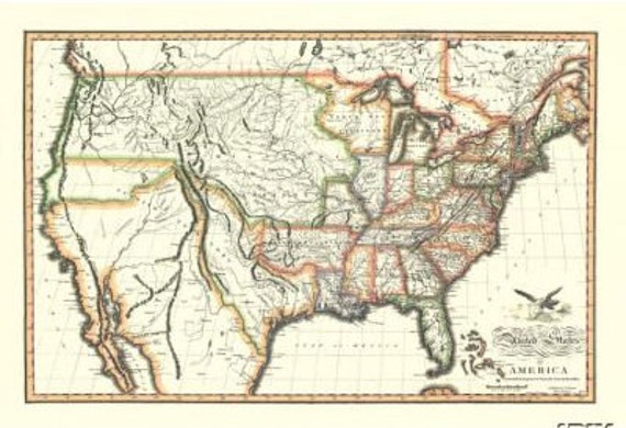 1820 United States Antique Wall Map Reproduction