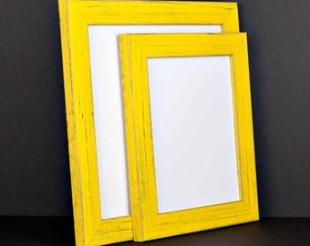 Yellow Picture Frame - Rustic Reclaimed Distressed Barn Wood Style - All Wood - Choose your size - Custom Sizes Available
