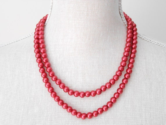 Two strands red pearl necklace great for Valentines day, present, For ...