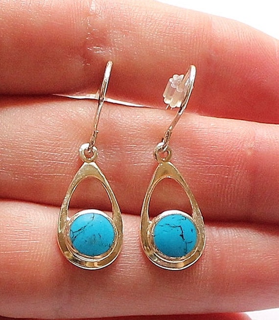 Sterling Silver & Turquoise Dangle or Drop Earrings by paststore