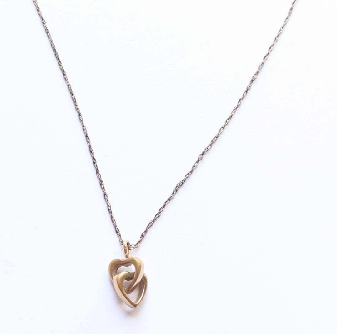14K Gold Filled Double Heart Pendant Necklace by paststore on Etsy