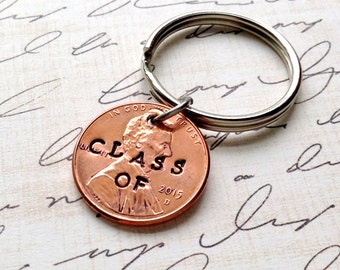 2017 Graduation Keychain Gift/ Graduation Penny Keychain/ Lucky Stamped Penny / Class of 2016 / Keychain/Copper Metal Stamped Accessory