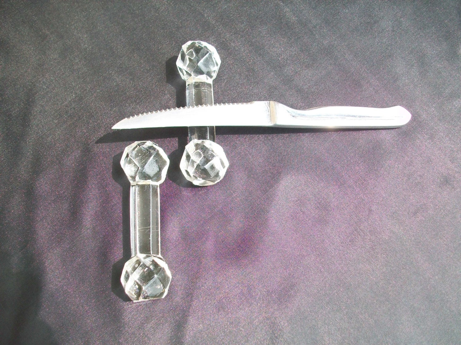 2 Cut Glass Knife Rests//French Vintage Knife Rests//Supports de