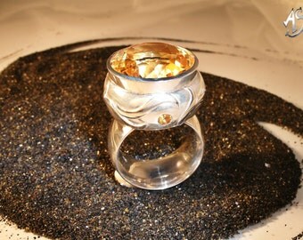 Citrinring, silver ring, shooting star