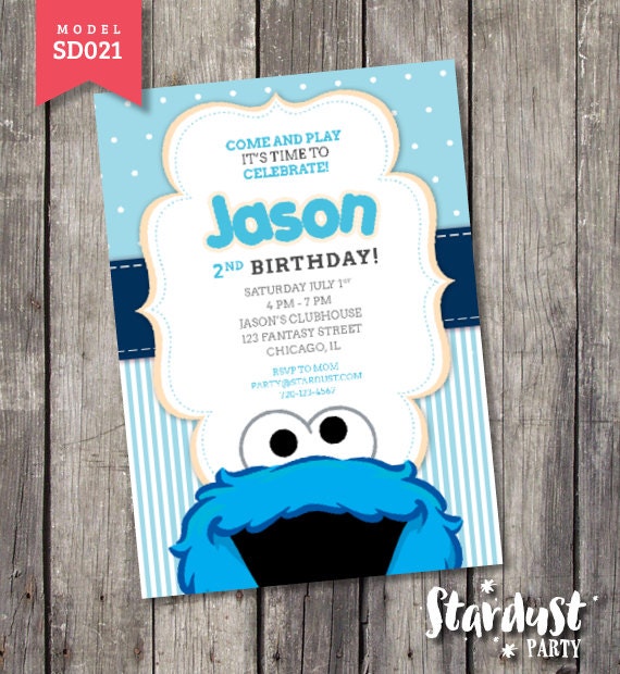 cookie monster Invitation Printable Kids Party by StarDustParty