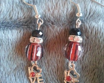 red and black love earrings