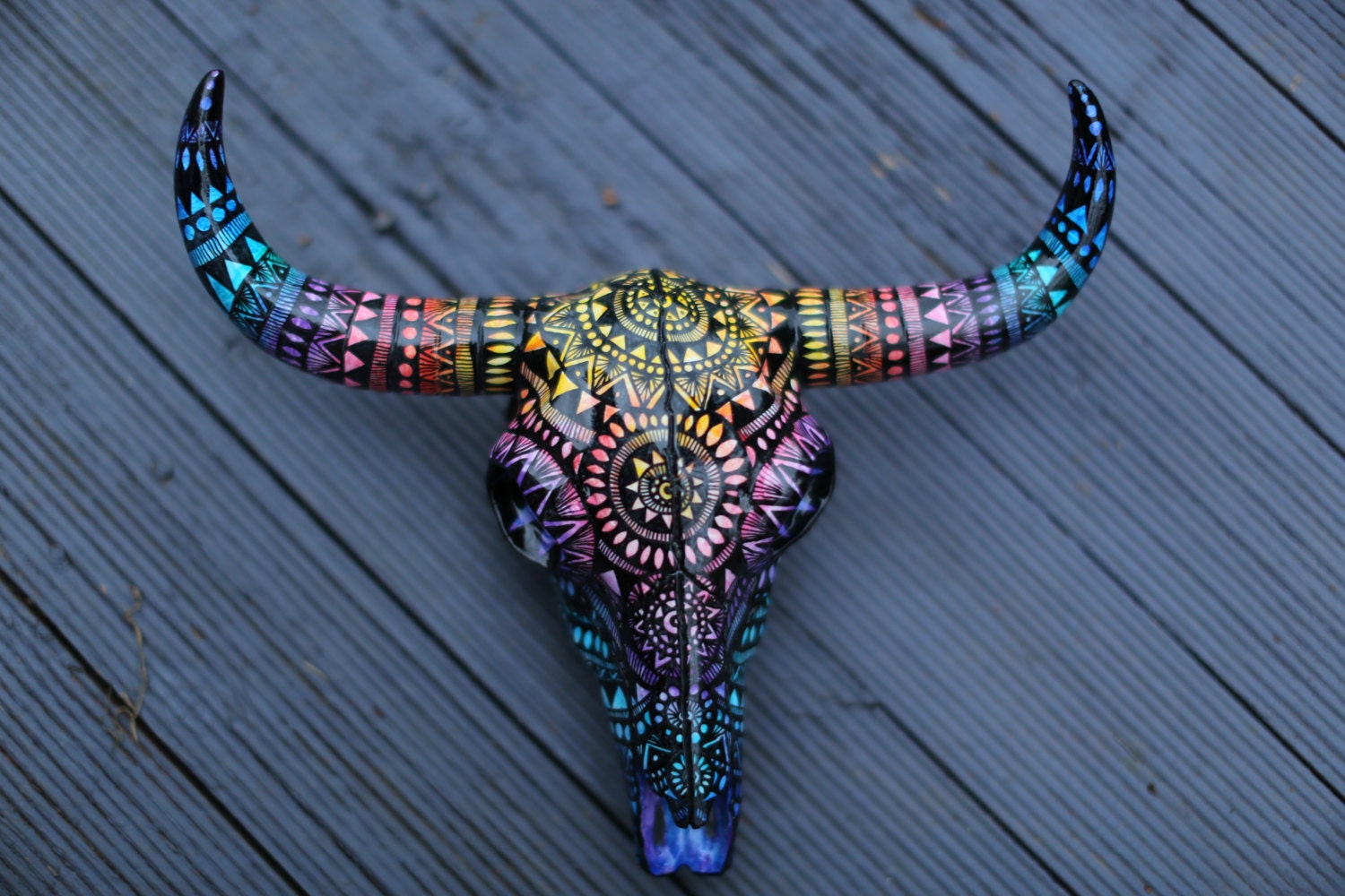 Hand Painted Resin Bull Skull. Painted with by SaltyHippieArt