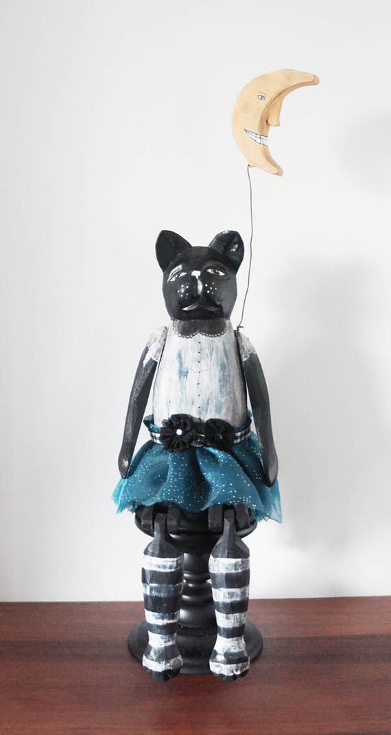 Halloween Cat Art Doll Altered Art Sculpture by sarahogren