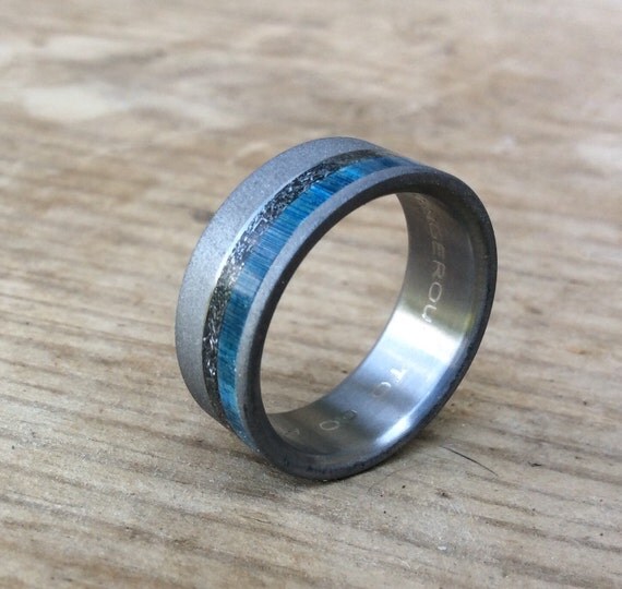 Titanium Ring Meteorite Ring Wood Ring Blue Ring by RobandLean