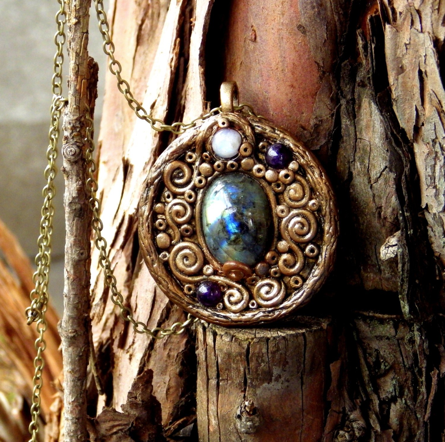 Celtic Spiral Talisman Pendant Labradorite by dreamsofancientsun