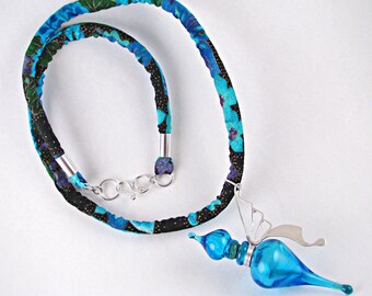 Essence Of Blue Swallowtail Lampwork Vessel Necklace