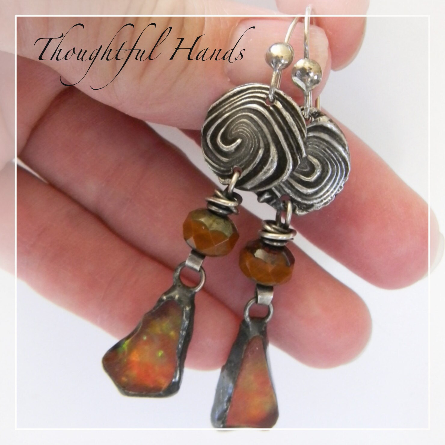 Stamped Solder Swirls Rusty Umber Czech Beads by thoughtfulhands