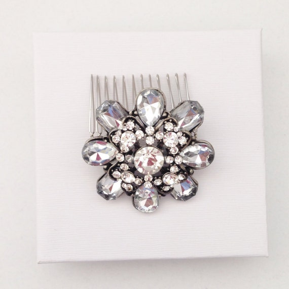 SALE Large Rhinestone Silver Hair Comb