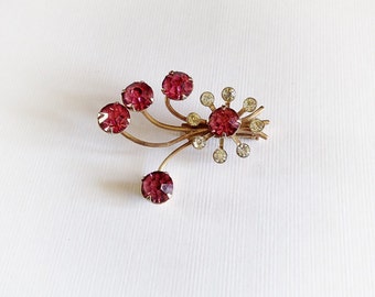 Vintage Pink and White Rhinestone Brooch